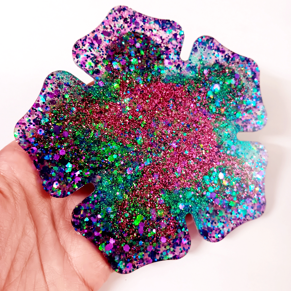 Pink Purple Glitter Flower Resin Coaster