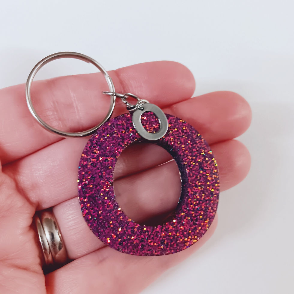 Purple Blue Glitter Resin Letter O Keychain
