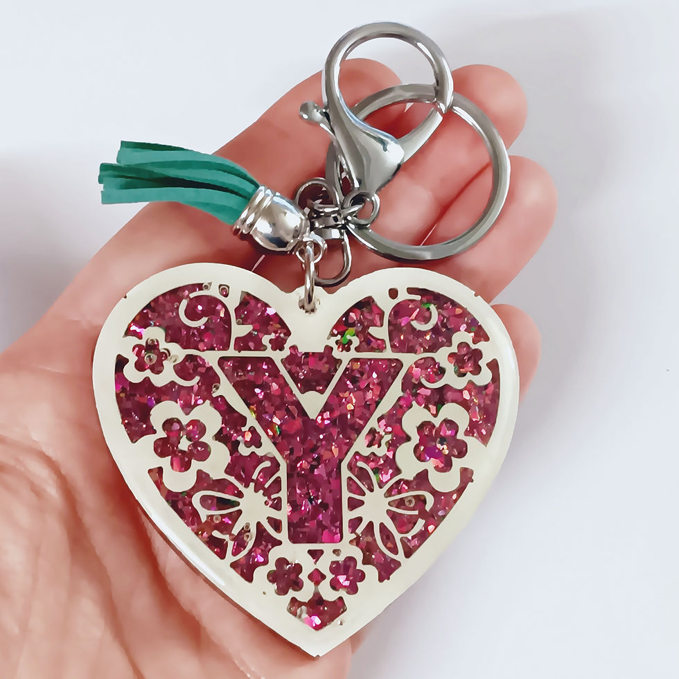 Pink Glitter Resin Letter Y Heart Keychain