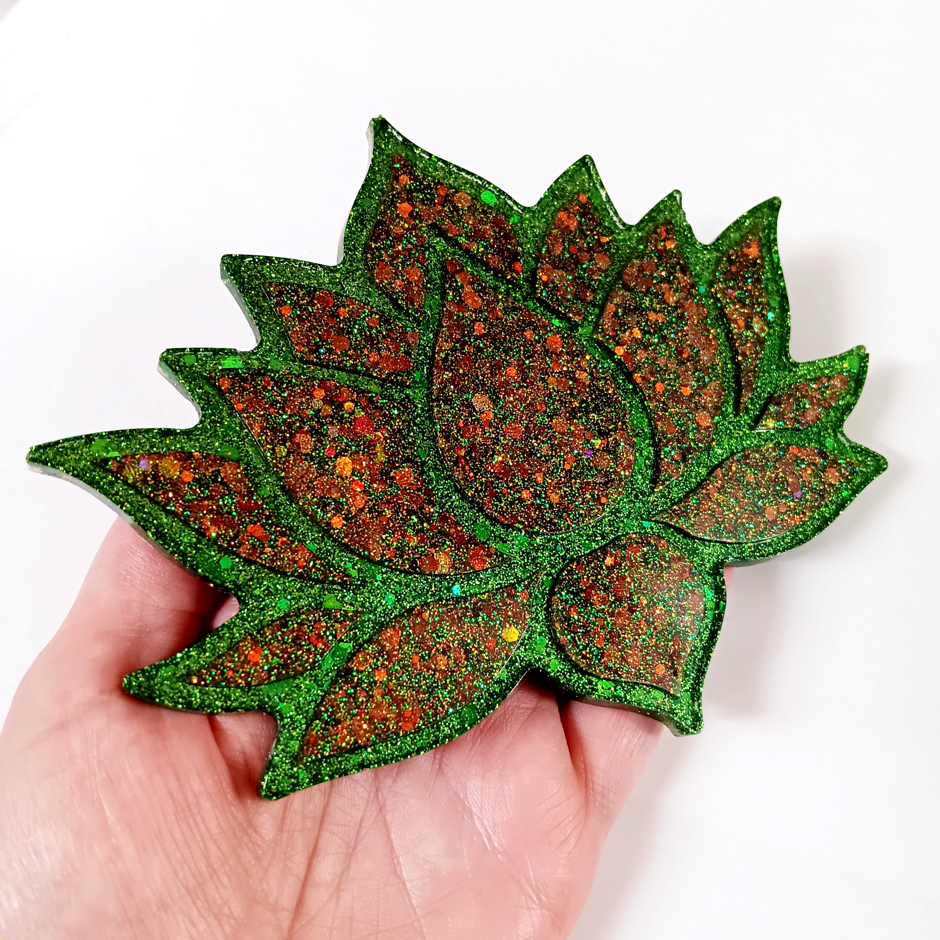 Green Orange Glitter Lotus Resin Coaster