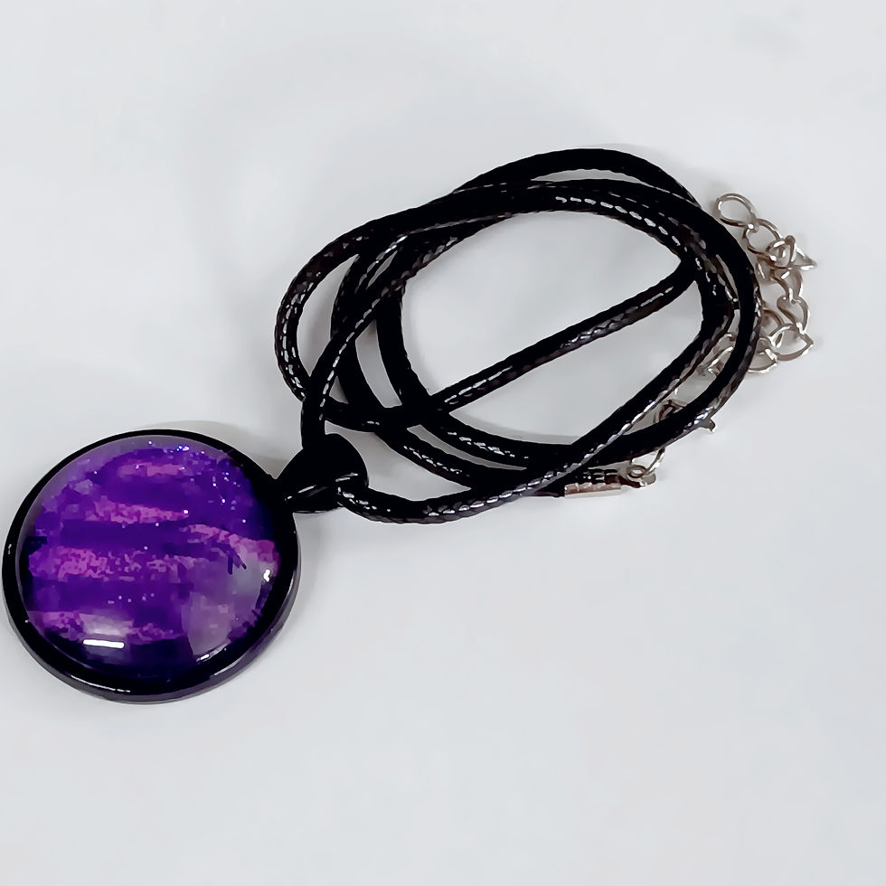 Thumbnail: Purple Glass Black Pendant Necklace