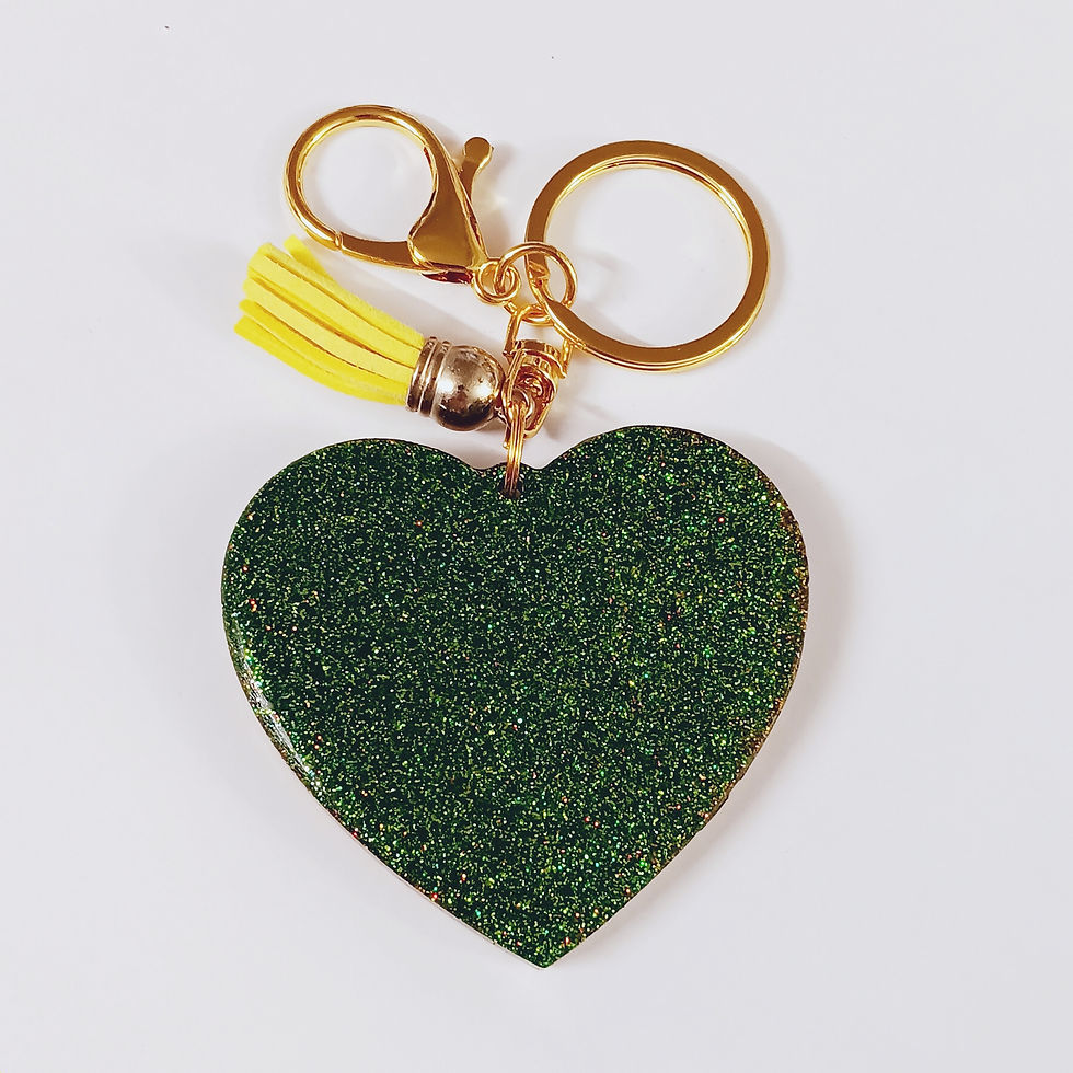 Thumbnail: Gold Green Glitter Resin Letter U Heart Keychain