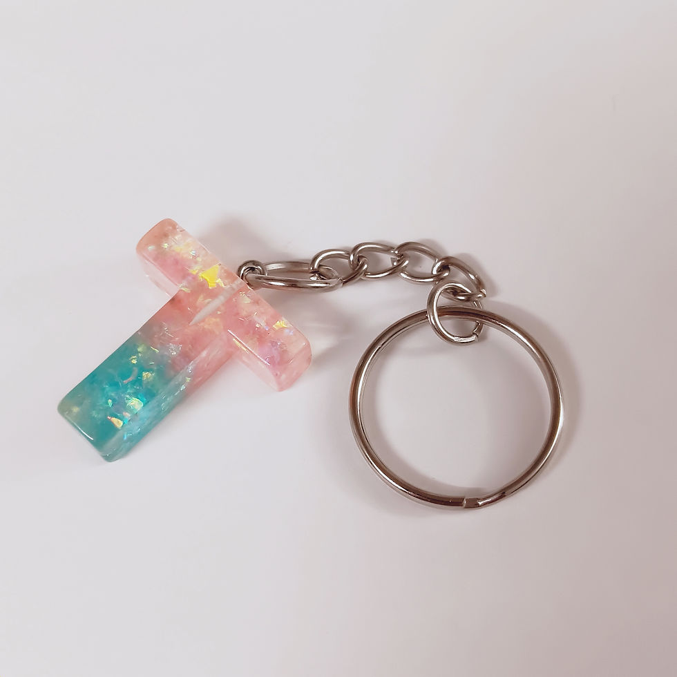 Thumbnail: Pink Blue Glitter Resin Letter T Keychain