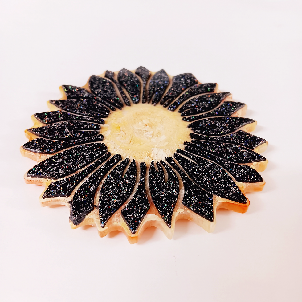 Thumbnail: Orange Ink Black Glitter Resin Flower Coaster