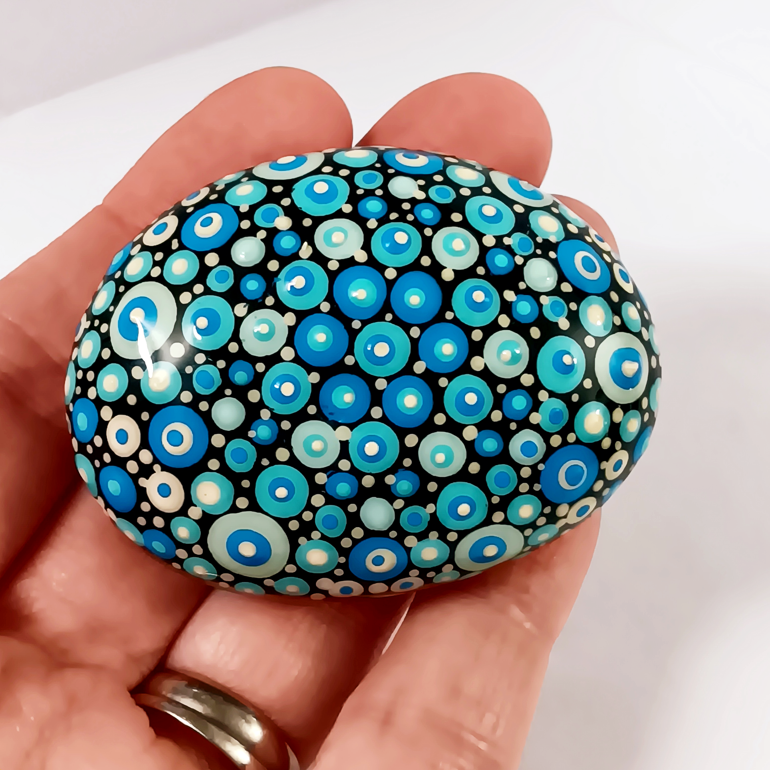 Blue Mandala Painted Stone
