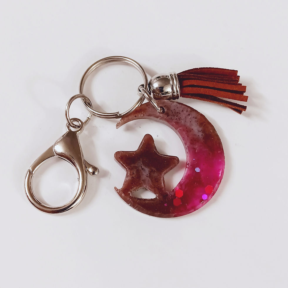 Thumbnail: Pink Brown Glitter Resin Moon Star Keychain