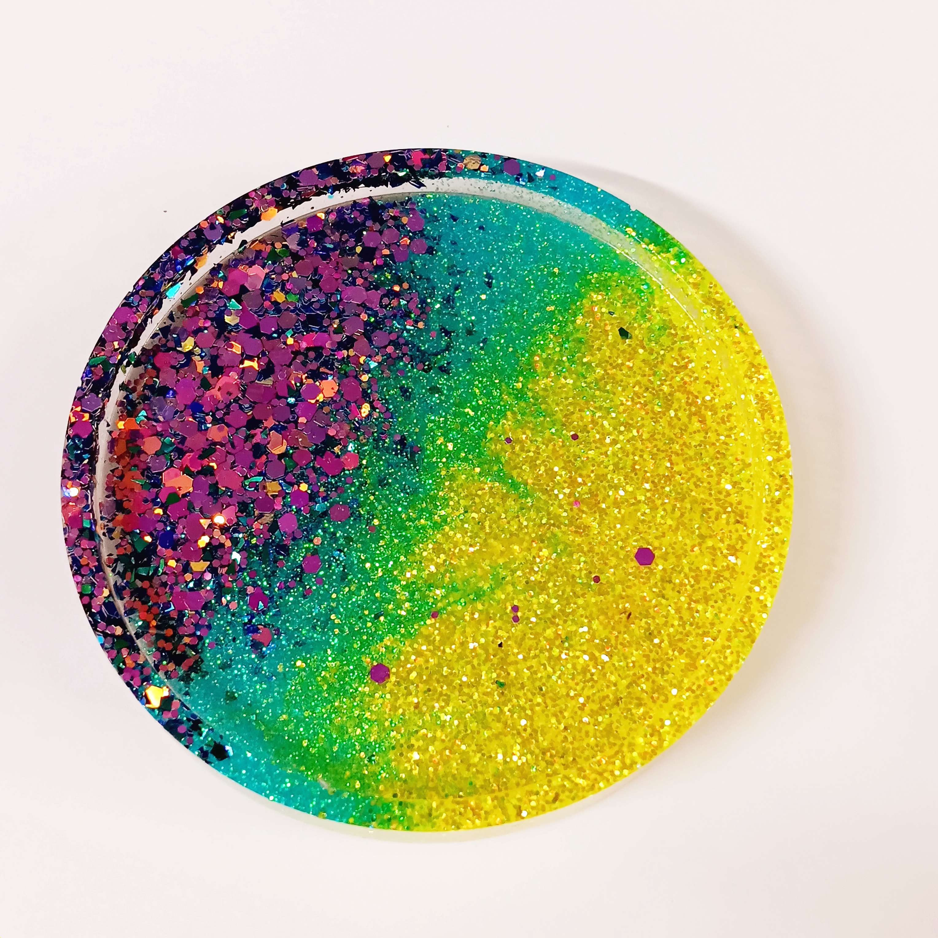 Yellow Blue PurpleShift Glitter Resin Coaster