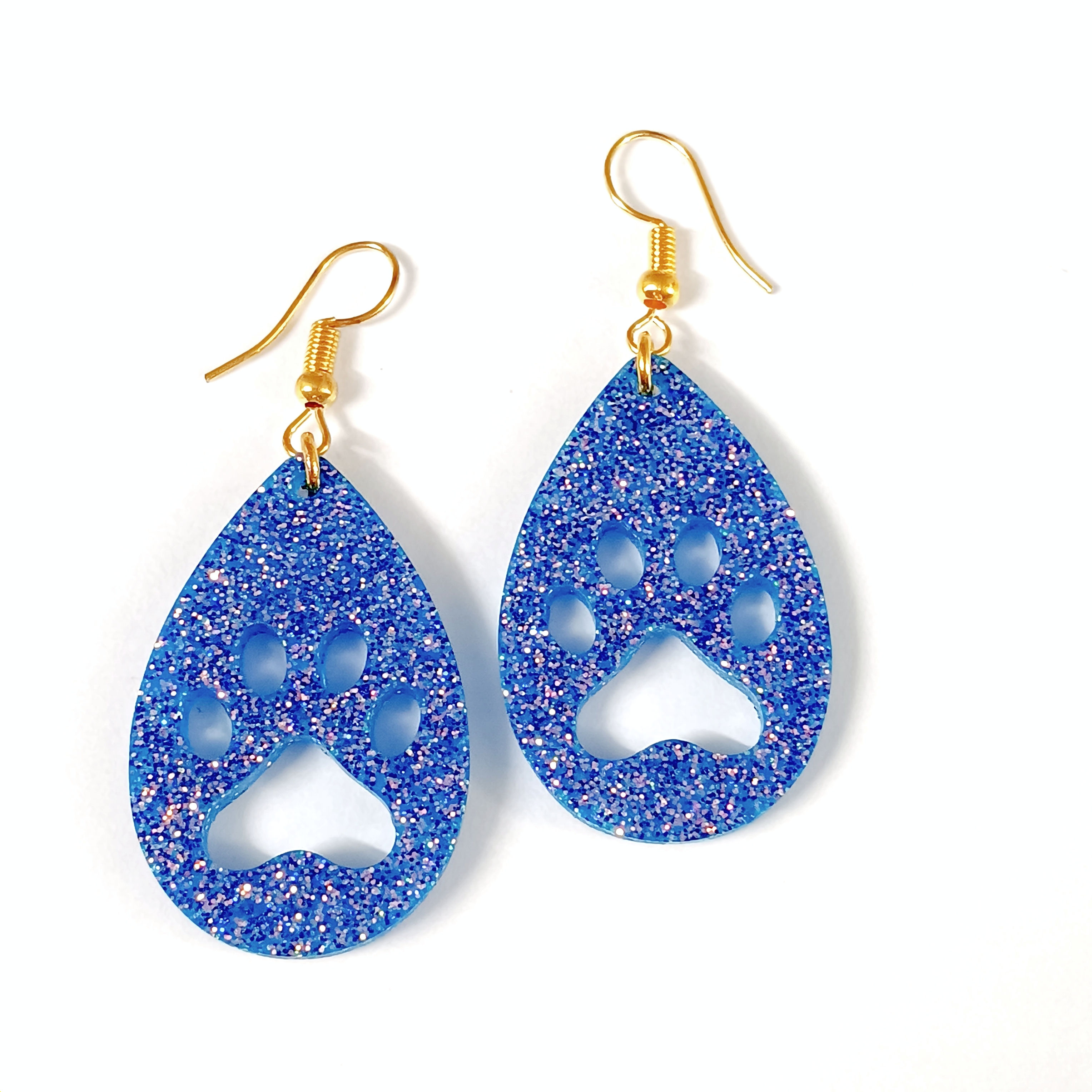 Blue Sparkle Paw Dangle Earrings