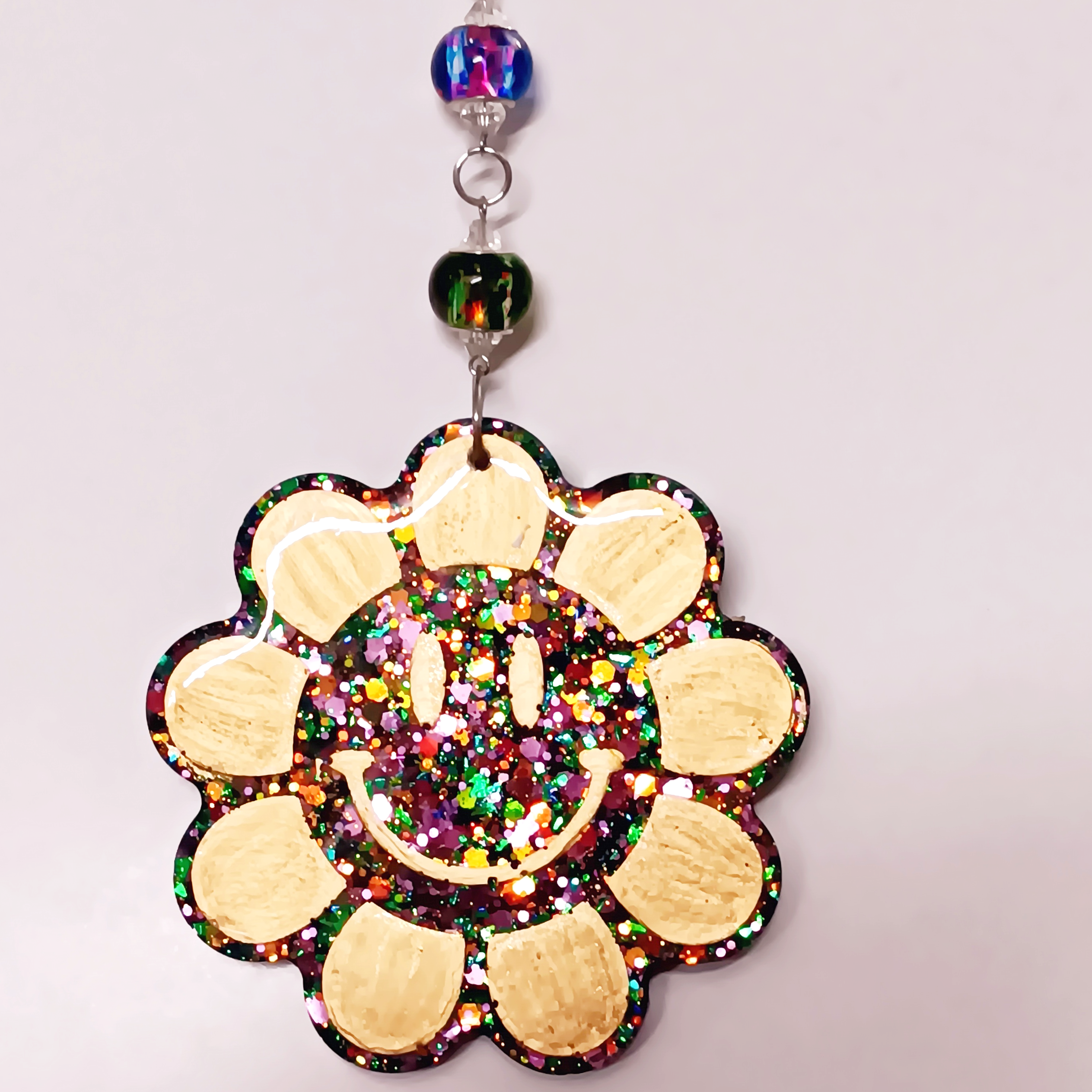 Gold Daisy Colorful Glitter Ornament