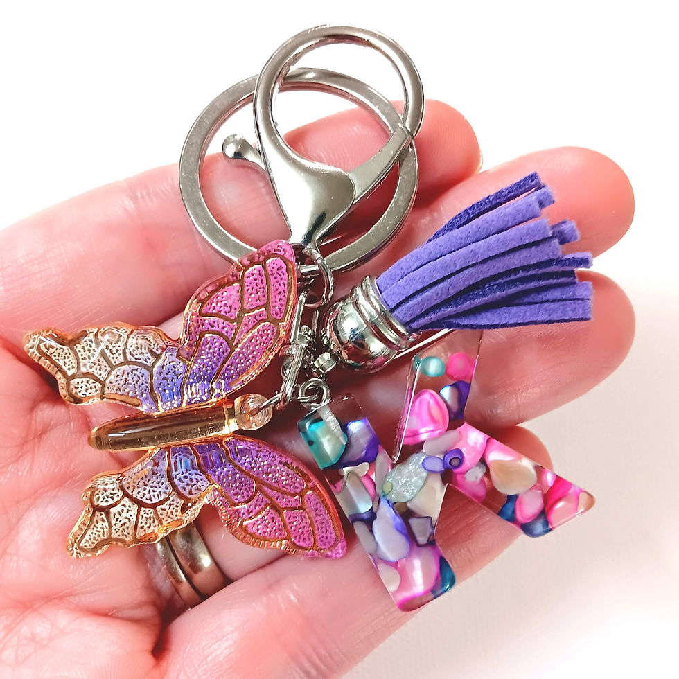 Thumbnail: Pink Purple Stone Resin Letter "K" Butterfly Keychain