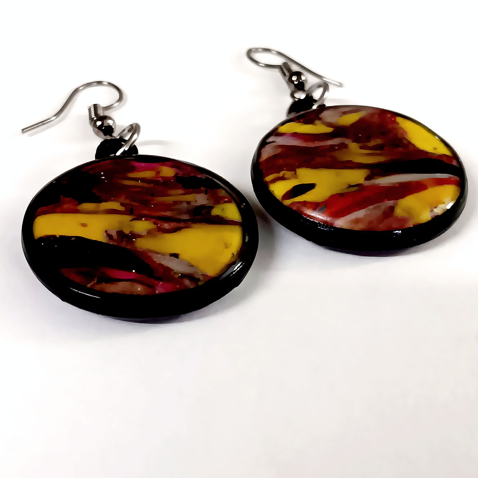 Thumbnail: Yellow Brown Marble Polymer Dangle Earrings