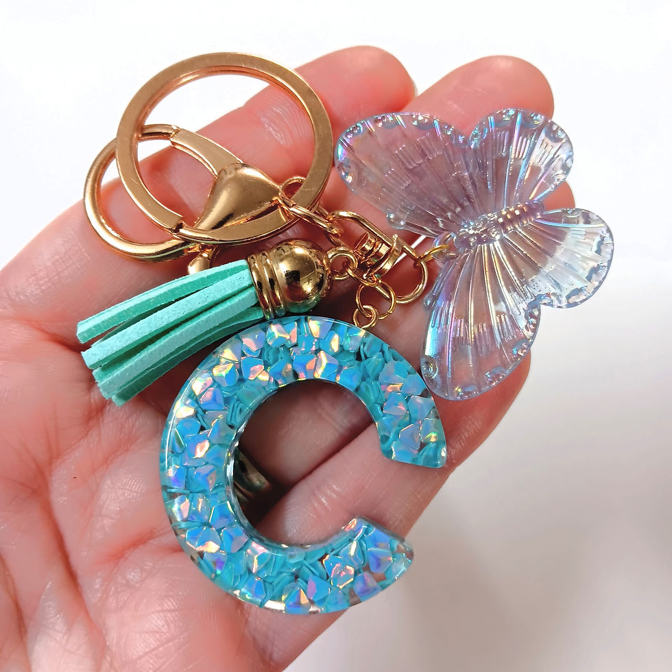 Thumbnail: Blue Glitter Resin Letter "C" Butterfly Keychain