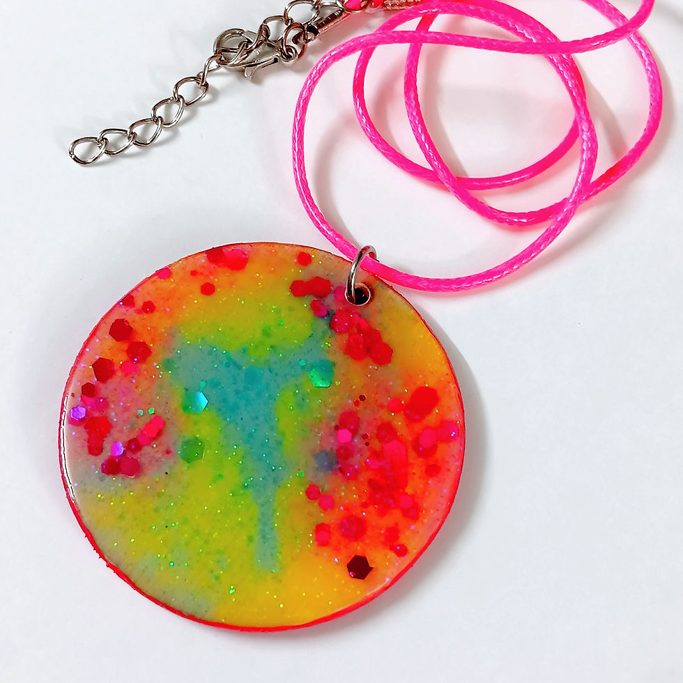 Bright Pink Glitter Yellow Blue Necklace