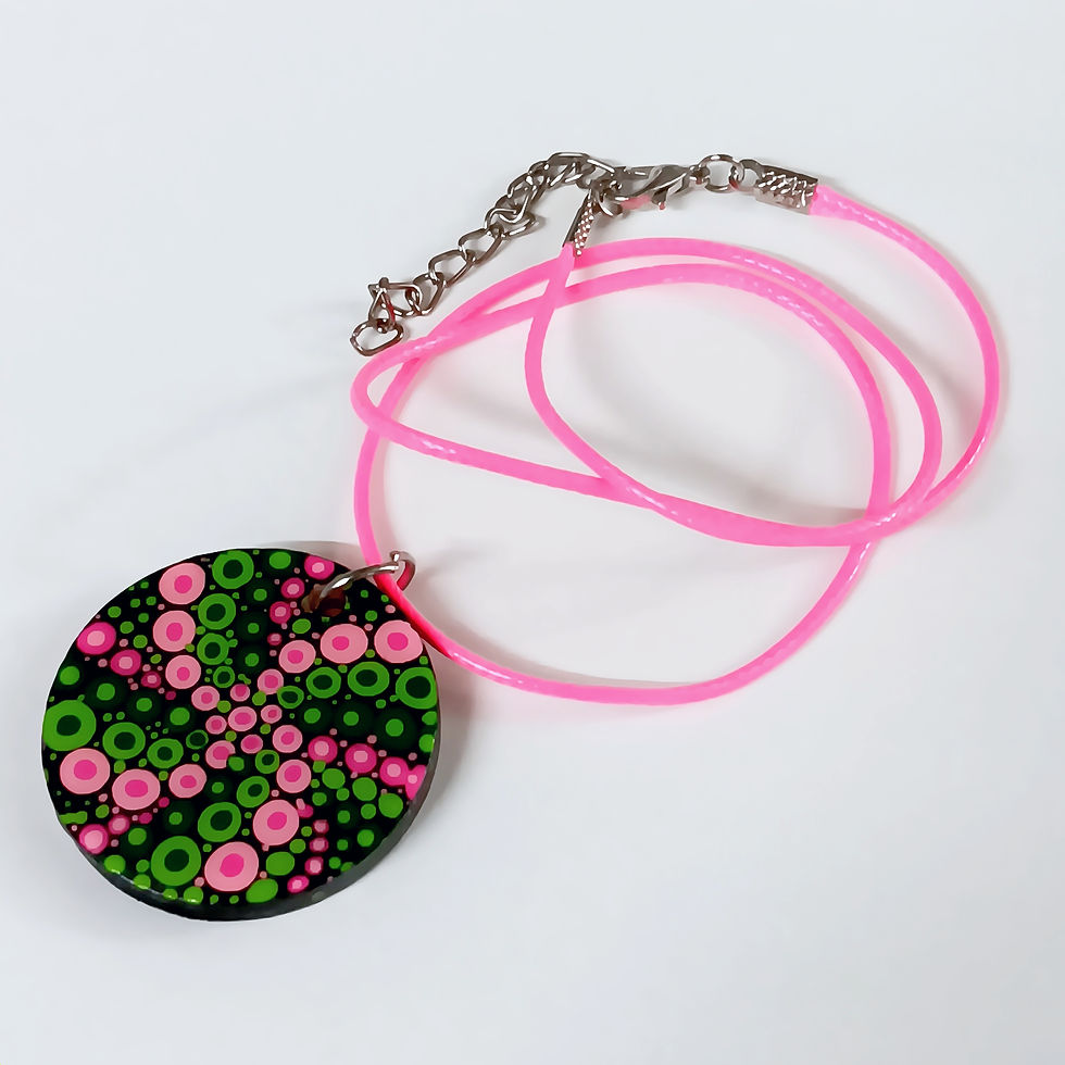 Thumbnail: Handpainted Green Pink Mandala Wooden Necklace