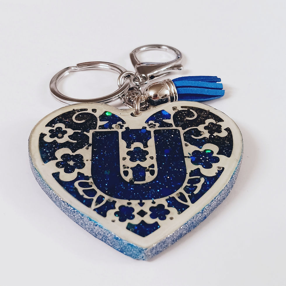 Thumbnail: Blue Glitter Resin Letter U Heart Keychain