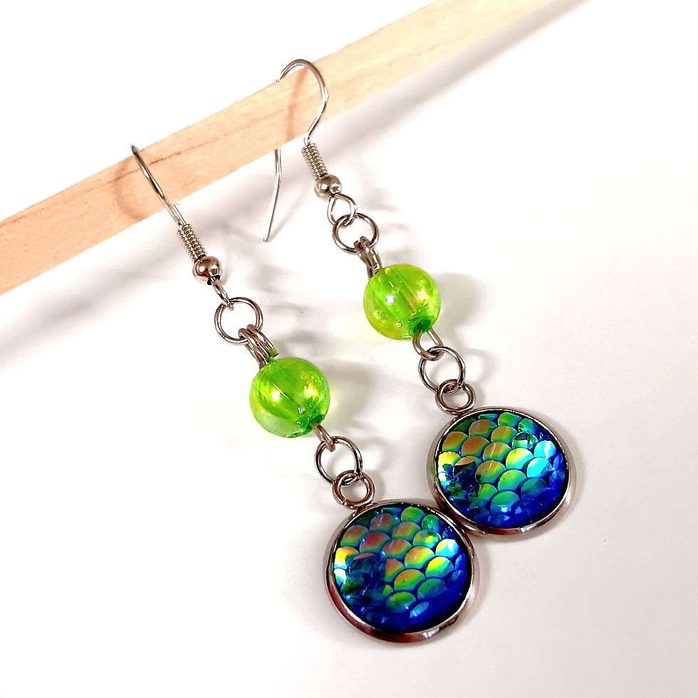 Thumbnail: Long Green Scale Earrings
