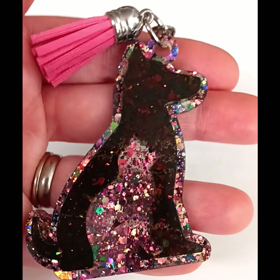 Thumbnail: Pink Black Shift Glitter Dog Cat Holographic Resin Keychain