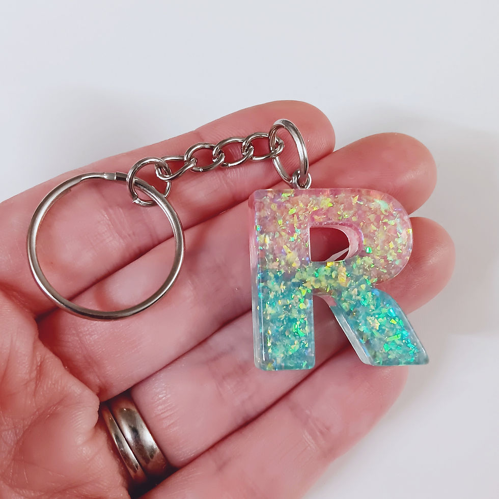Pink Blue Glitter Resin Letter R Keychain
