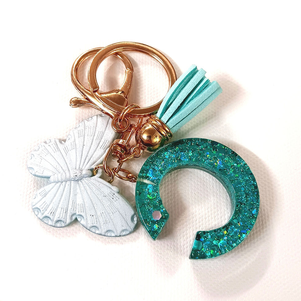 Thumbnail: Teal Glitter Resin Letter "C" Butterfly Keychain