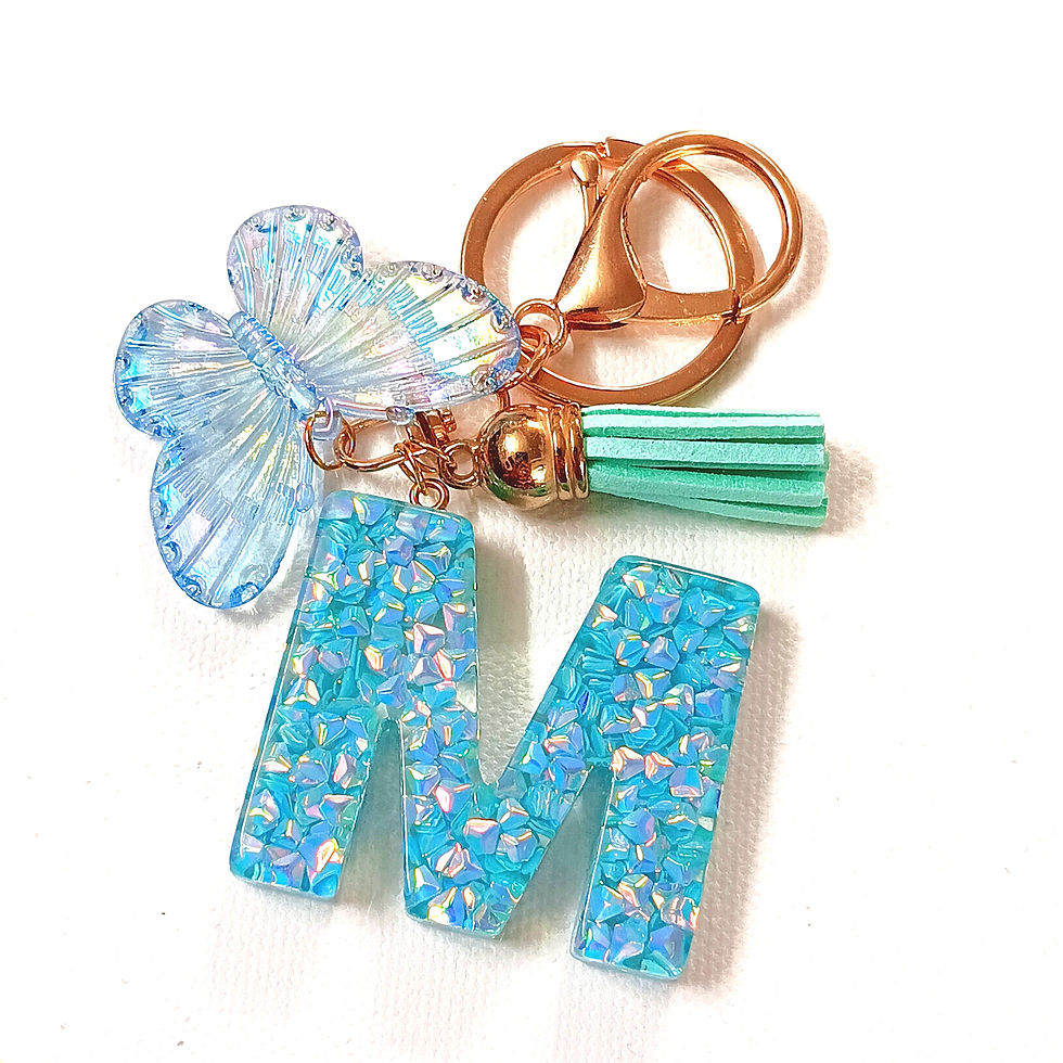 Thumbnail: Blue Glitter Resin Letter "M" Butterfly Keychain