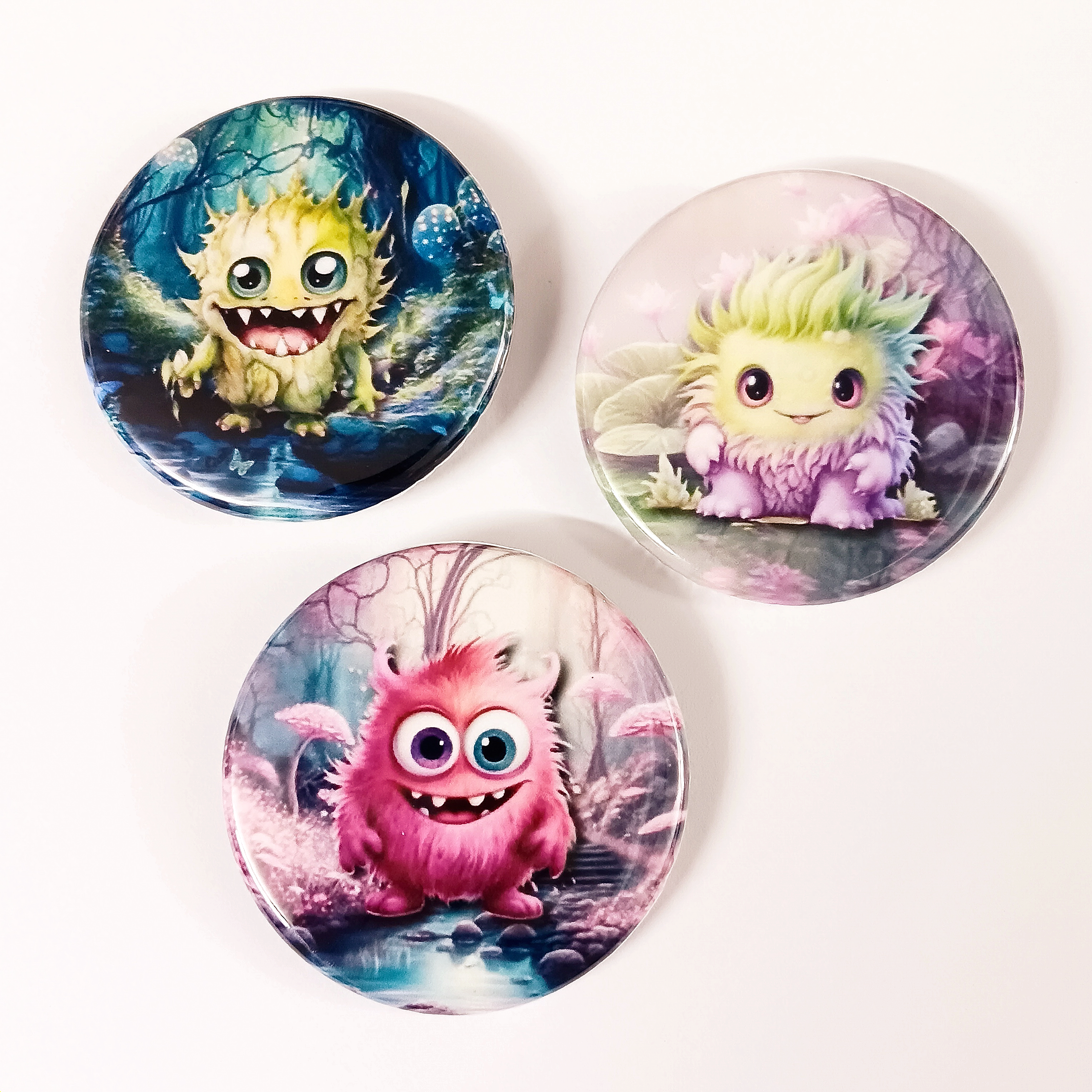 Set of 3- Monster Pinback Buttons