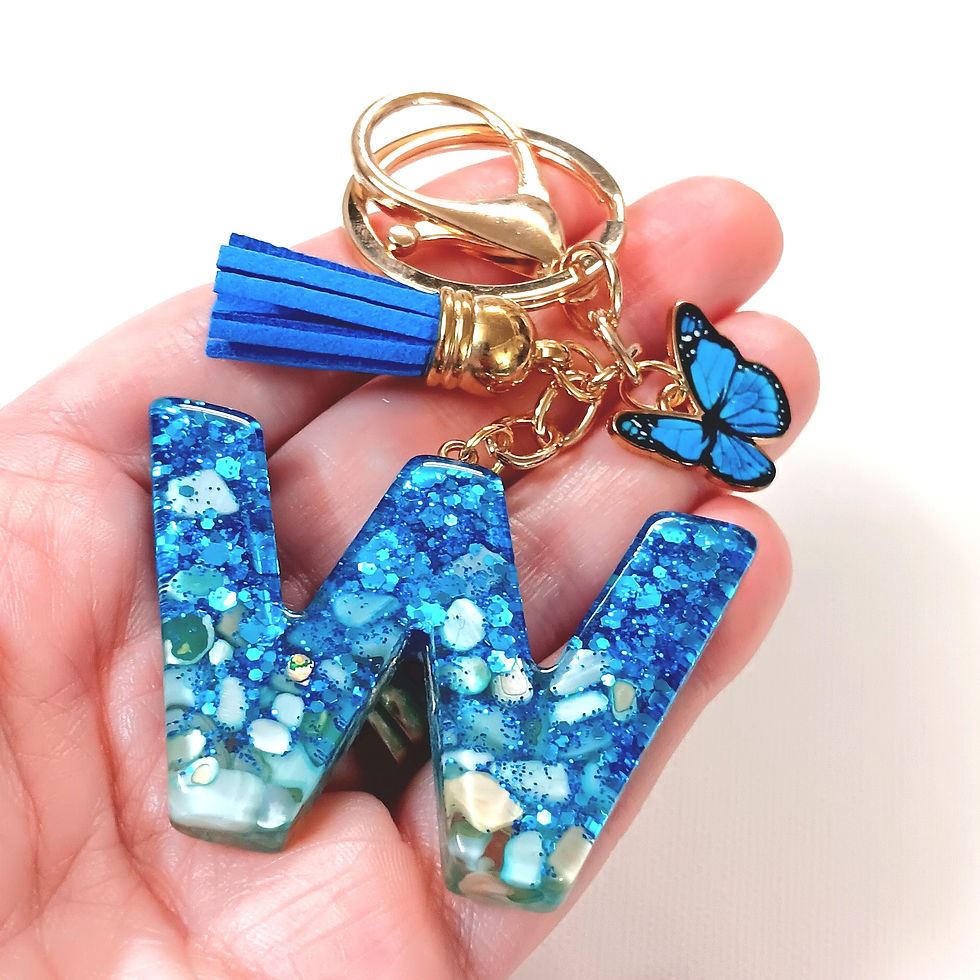 Thumbnail: Blue Glitter Stone Resin Letter "W" Butterfly Keychain