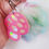 Thumbnail: Pink White Glitter Resin Holographic Mushroom on Colorful Pom Pom Keychain