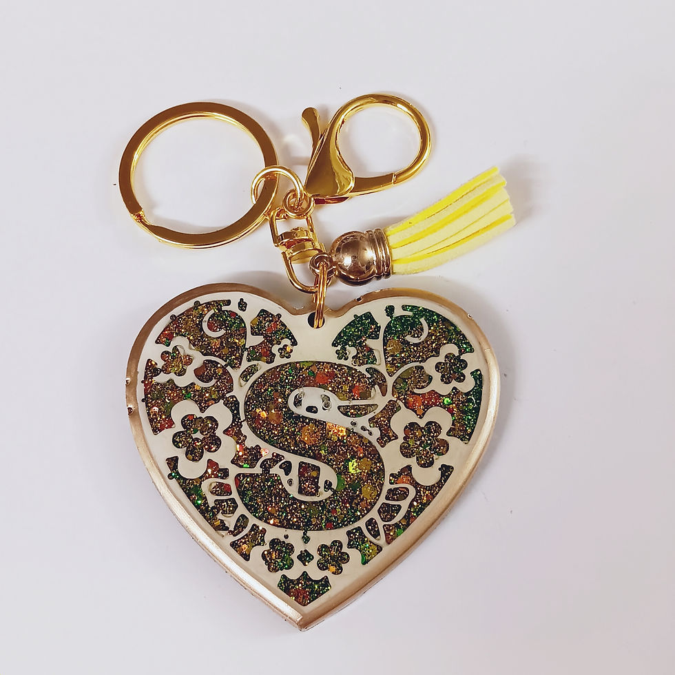 Thumbnail: Gold Green Glitter Resin Letter S Heart Keychain