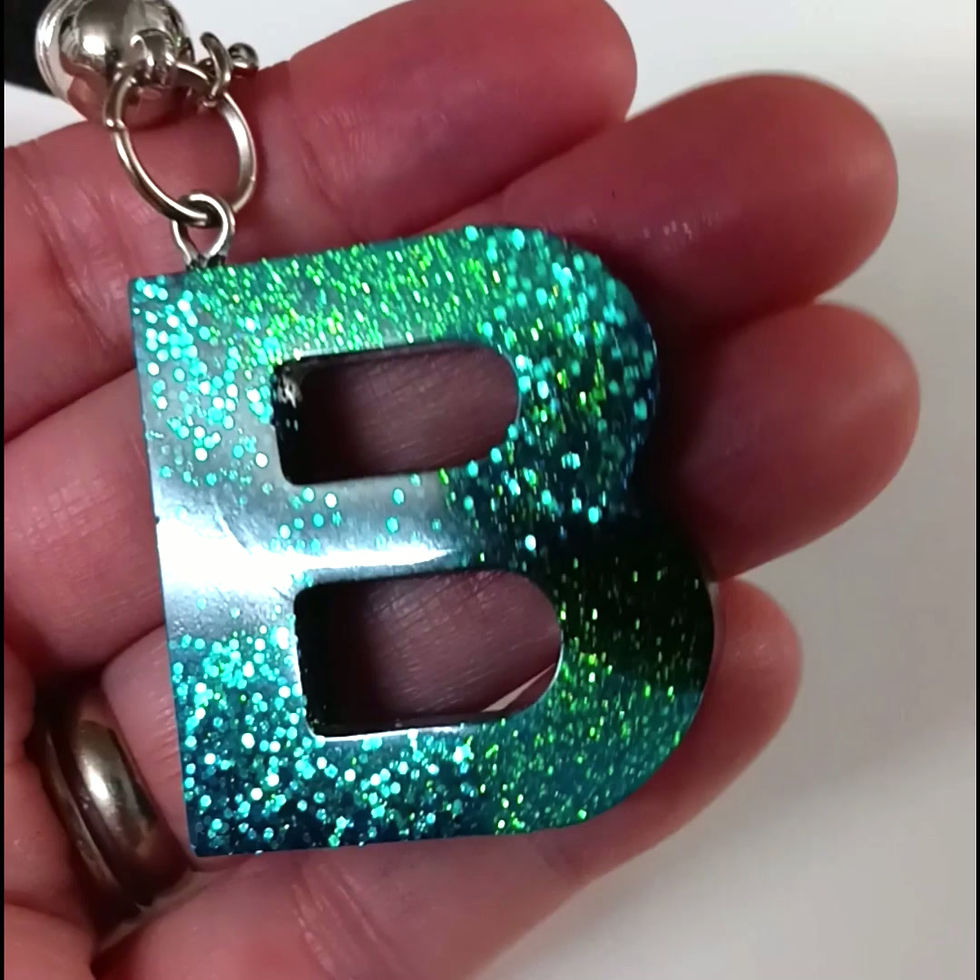 Thumbnail: Blue Black Glitter Resin Letter B Keychain