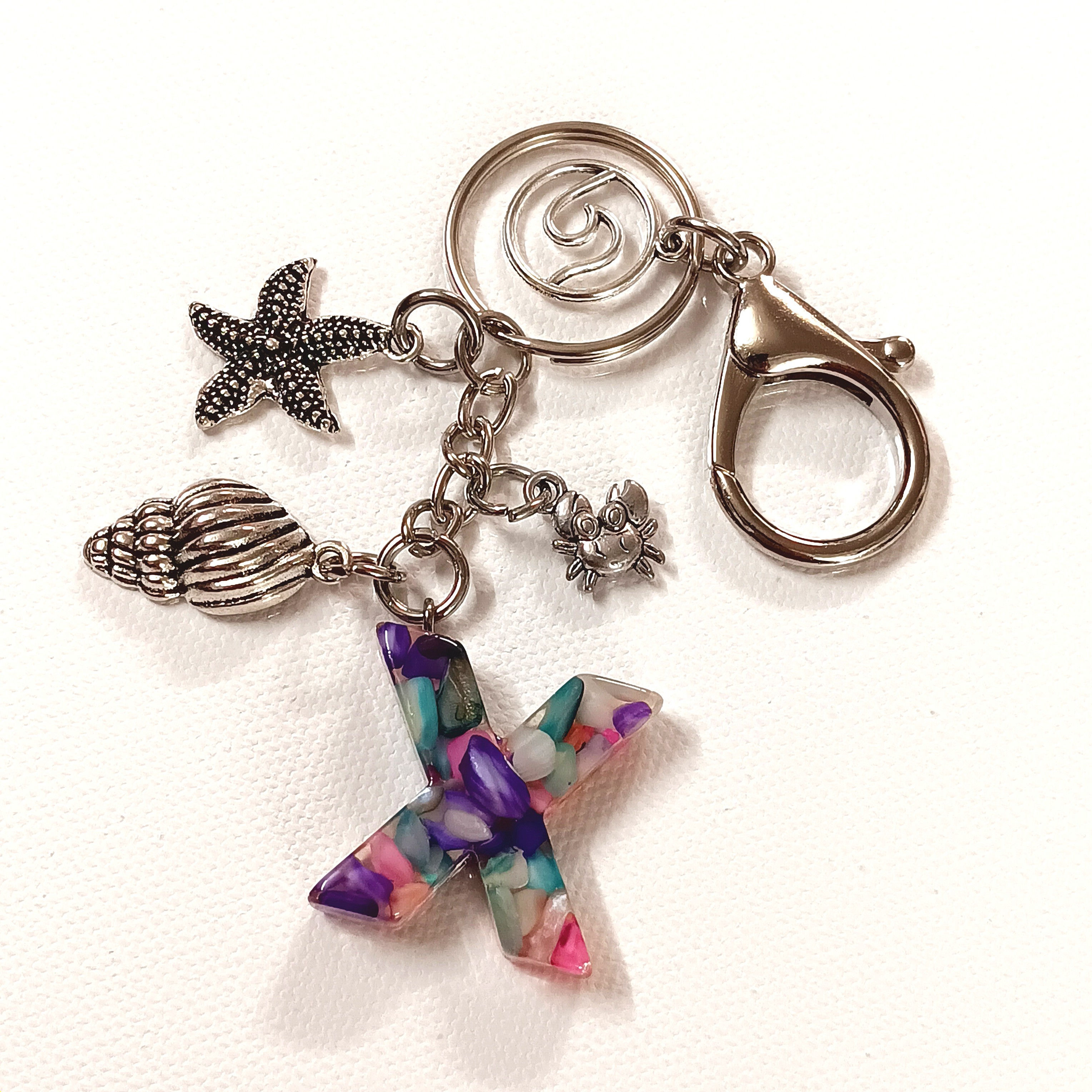 Mixed Stone Resin Letter "X" Sealife Keychain
