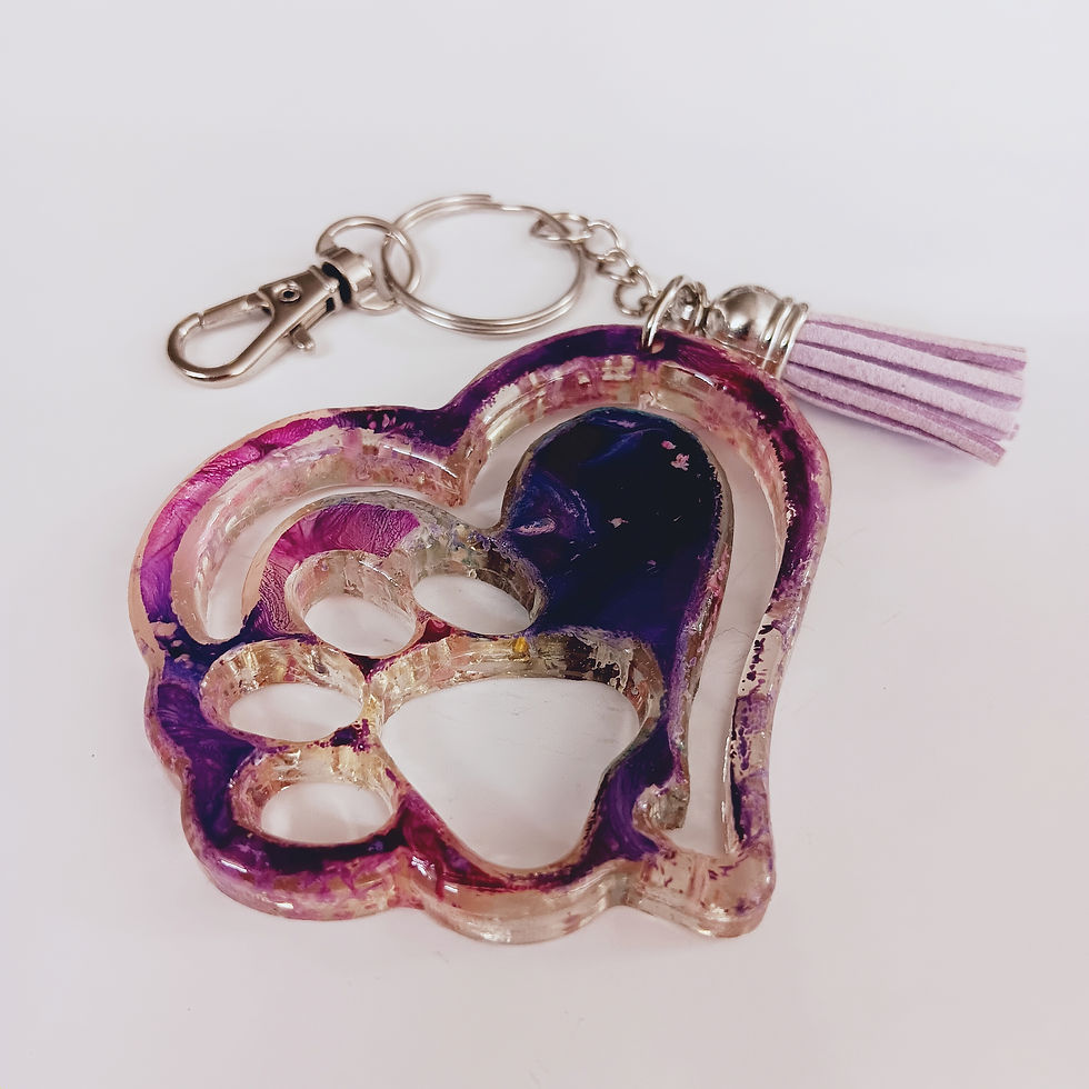 Thumbnail: Pink Purple Ink Paw Resin Heart Keychain