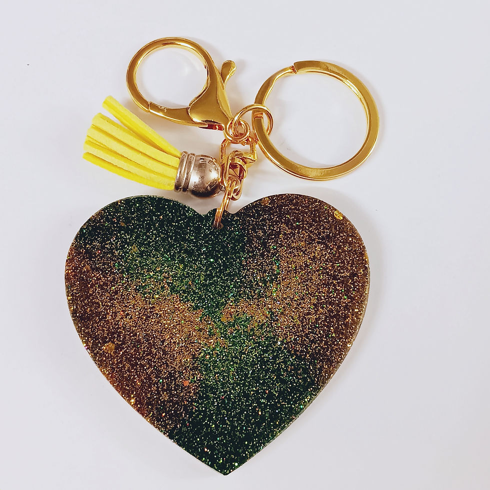 Thumbnail: Gold Green Glitter Resin Letter V Heart Keychain
