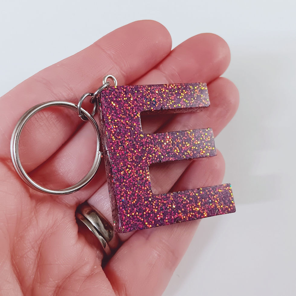 Purple White Glitter Resin Letter E Keychain