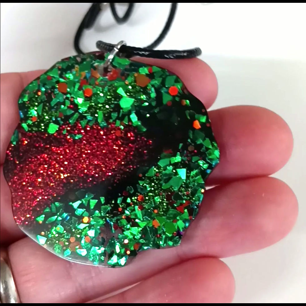 Thumbnail: Resin Green Black Red Glitter Shimmering Pendant Necklace
