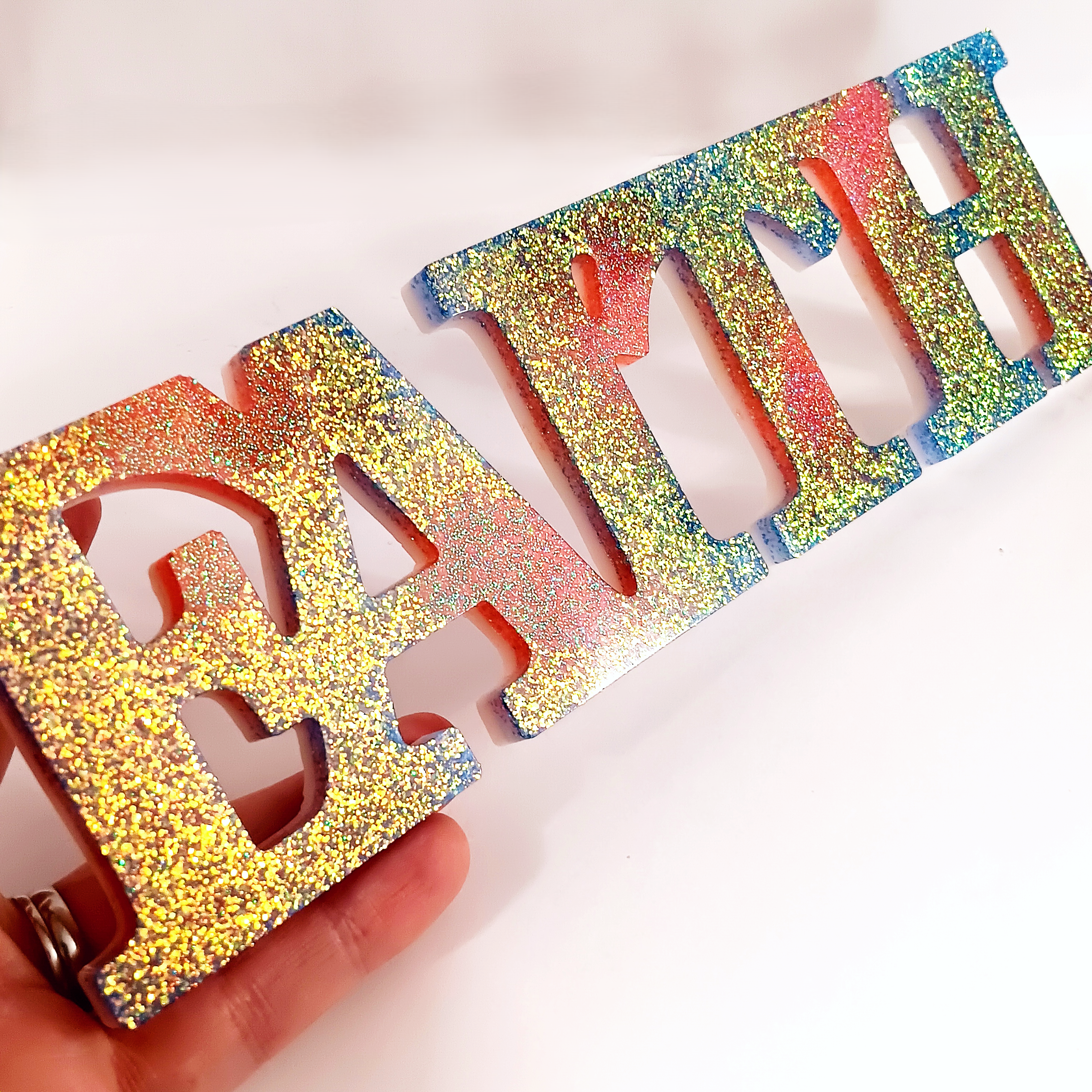 Blue Coral Glitter Resin Faith Sign