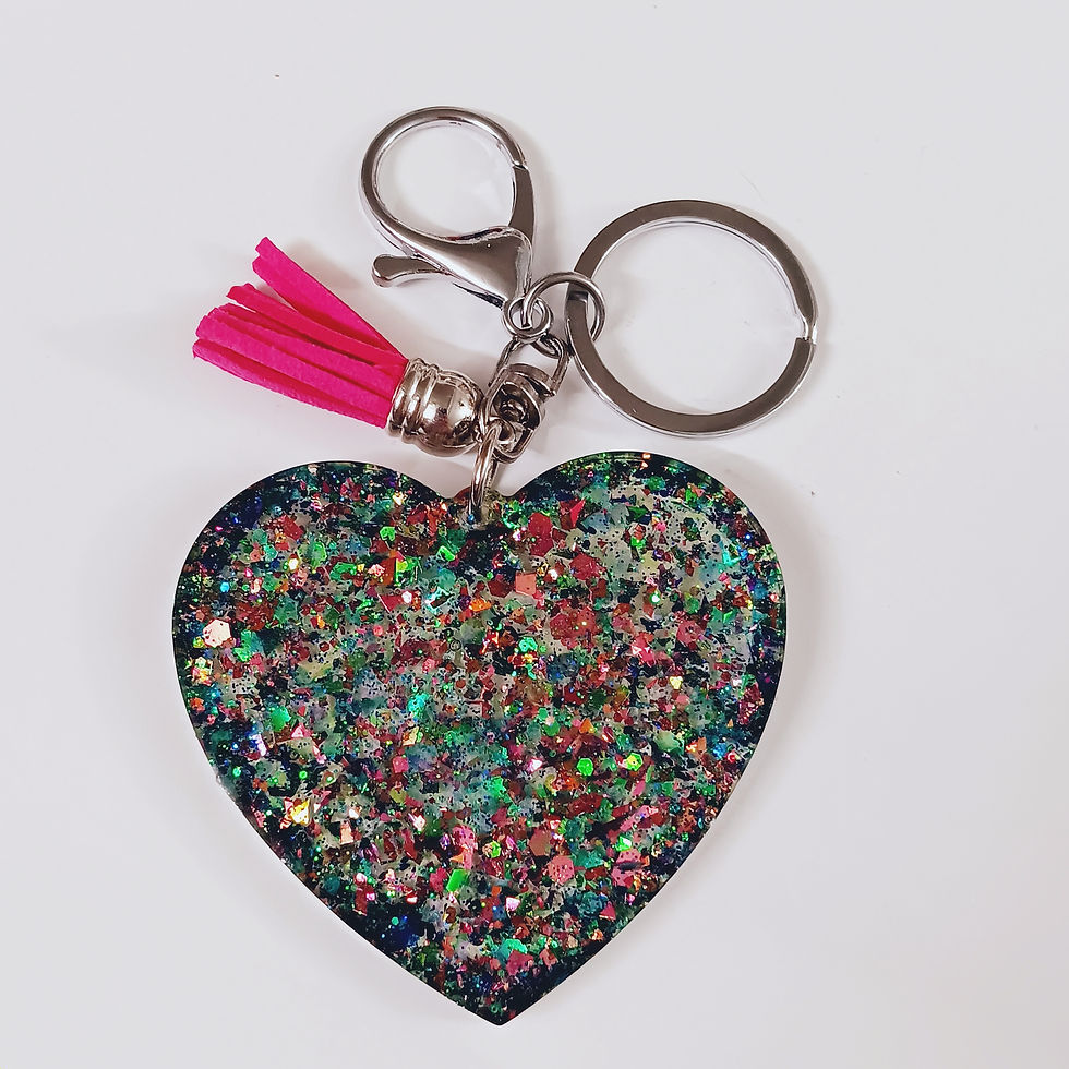 Thumbnail: Green Pink Glitter Resin Letter Q Heart Keychain