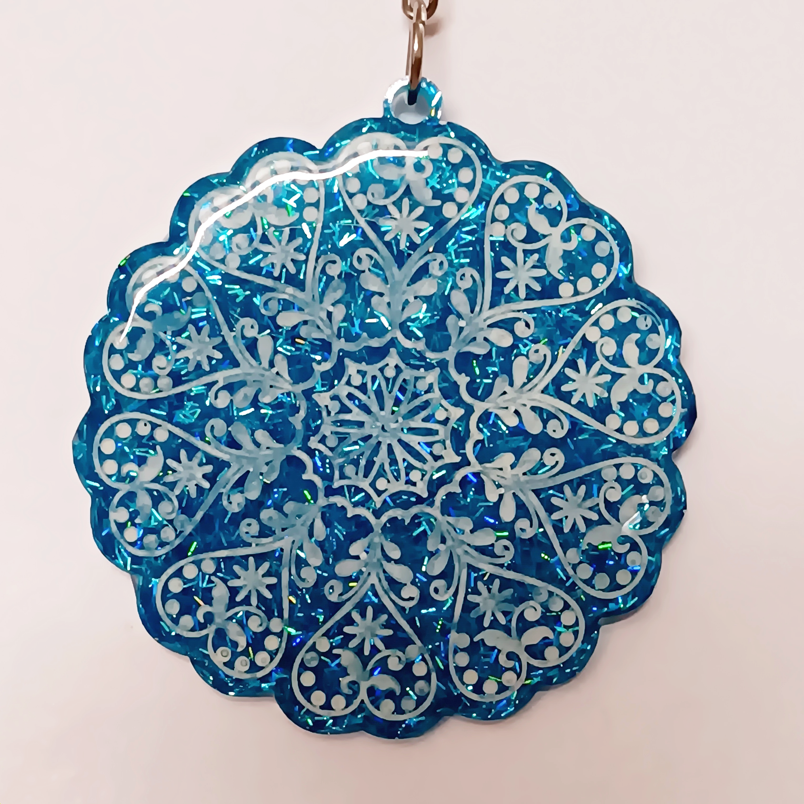 Mandala Swirl Blue Glitter Resin Ornament