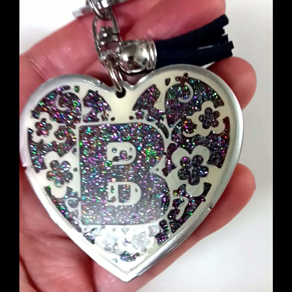 Thumbnail: Purple Glitter Resin Letter B Heart Keychain