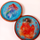 Thumbnail: Set of 2 Blue Orange Painted Mermaid Wooden Resin Coasters
