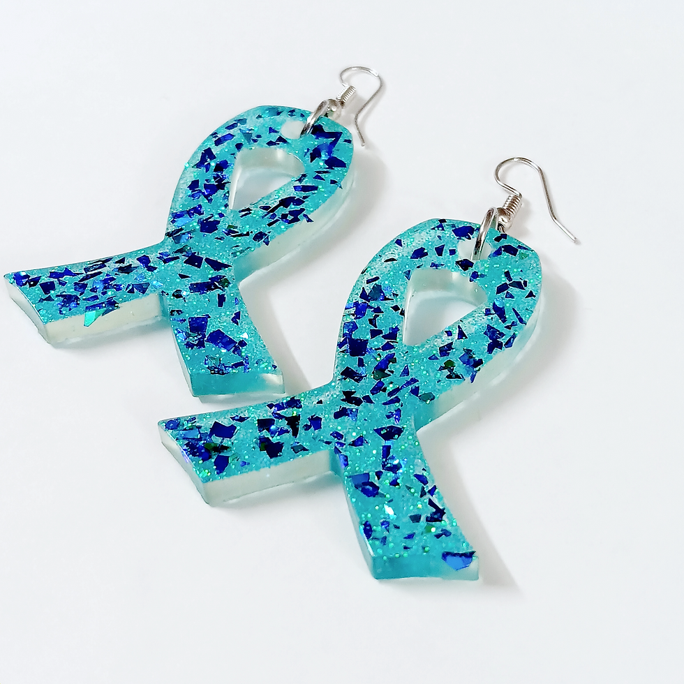 Thumbnail: Large Blue Ribbon Awareness Glitter Earrings