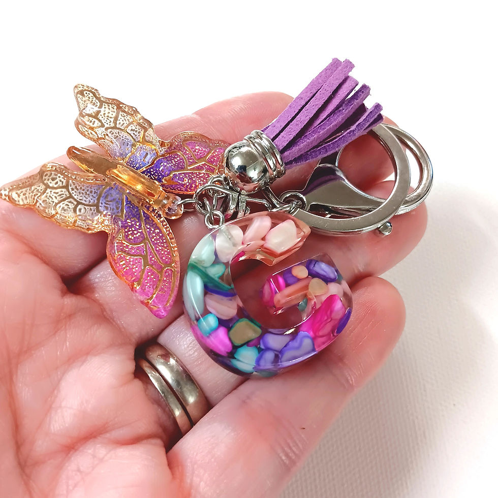 Thumbnail: Pink Purple Stone Resin Letter "G" Butterfly Keychain
