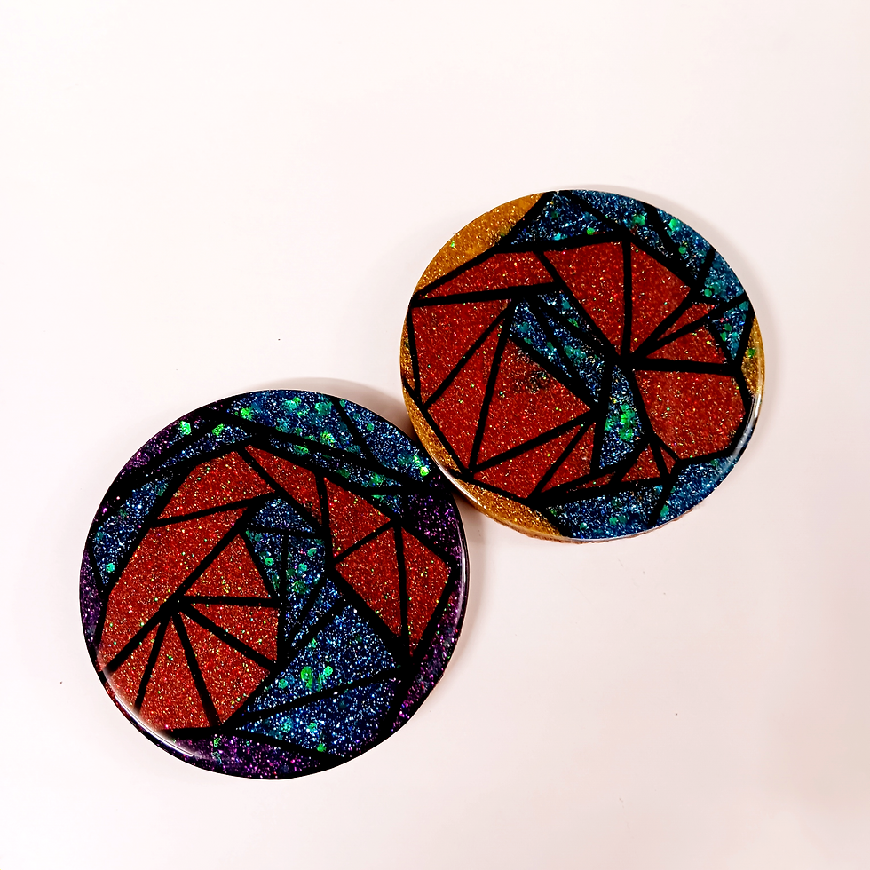 Thumbnail: Set of 2 Small Geometric Red Blue Glitter Resin Coasters