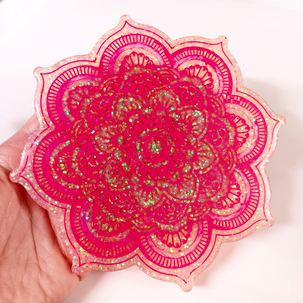 Pink Mandala Flower Glitter Resin Coaster