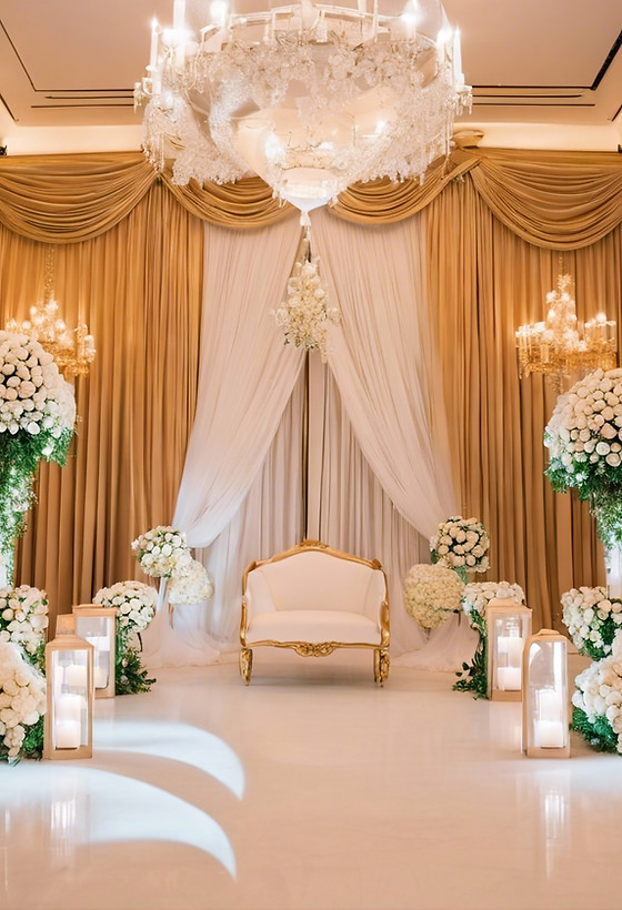 Luxurious wedding decor in a reception hall with white roses.jpg