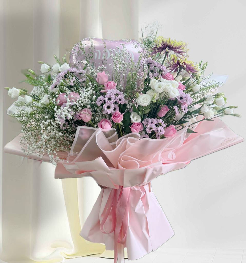 צבעוני פרחים ורוד לבן עטוף נייר אריזה, Hanachal Flowers, מארז שנה חדשה
