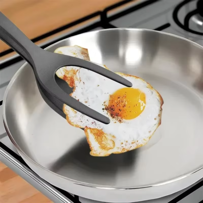 2 in 1 Nylon Grip Flip Tongs with Egg Spatula And Steak Turner Clamp Pancake Fri