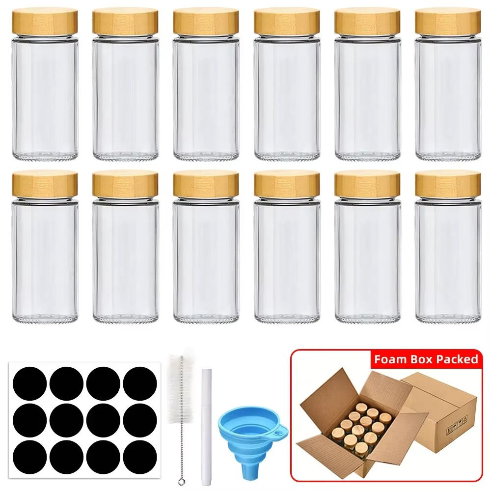 Premium Glass Spice Jar Set with Bamboo Lids