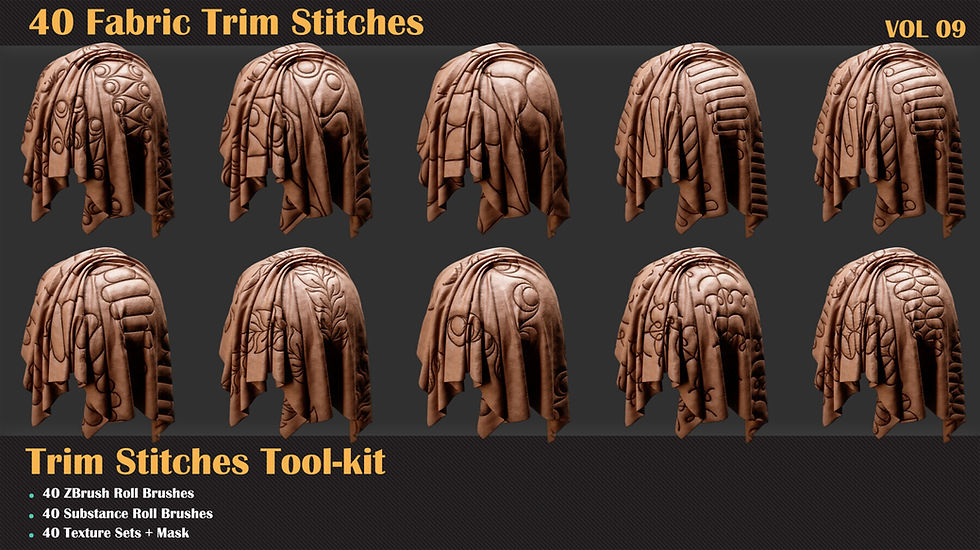 Thumbnail: 40 Stitches Trim Tool - Substance and ZBrush Roll Brush - VOL 09