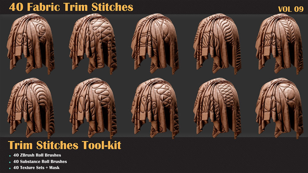 Thumbnail: 40 Stitches Trim Tool - Substance and ZBrush Roll Brush - VOL 09