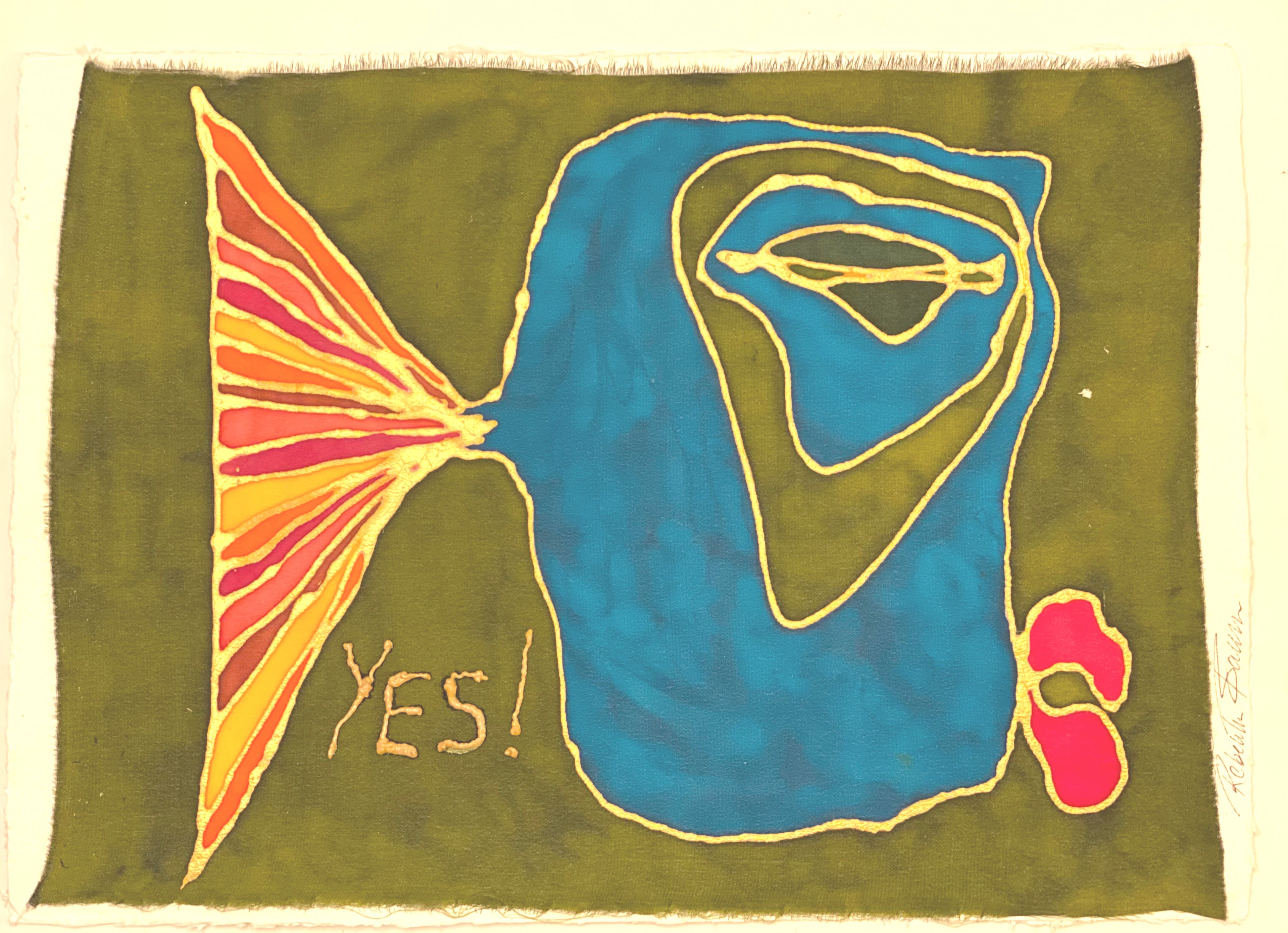 Blue Yes on Olive Green